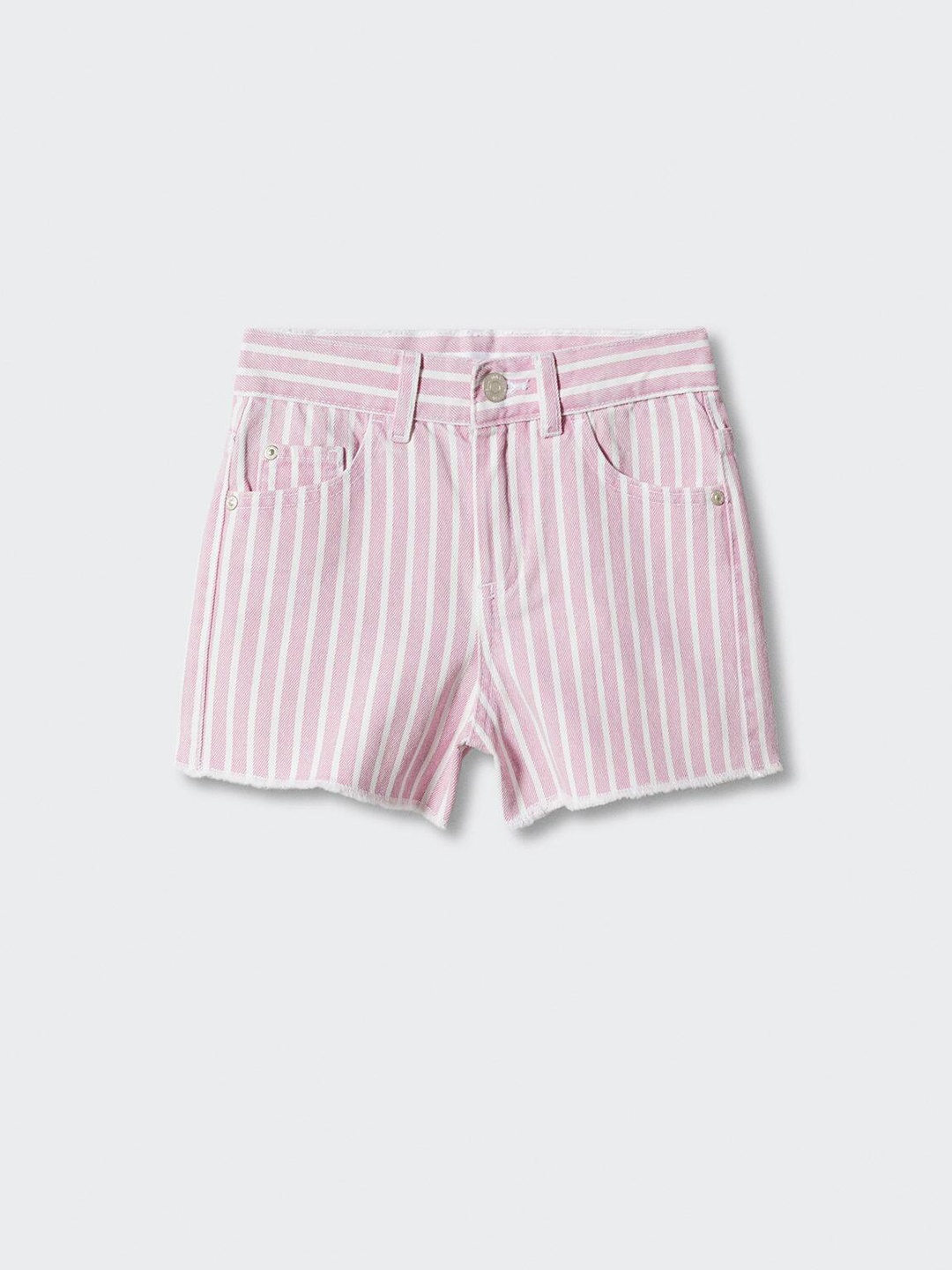 

Mango Kids Girls Vertically Striped Mid-Rise Pure Cotton Regular Fit Shorts, Pink