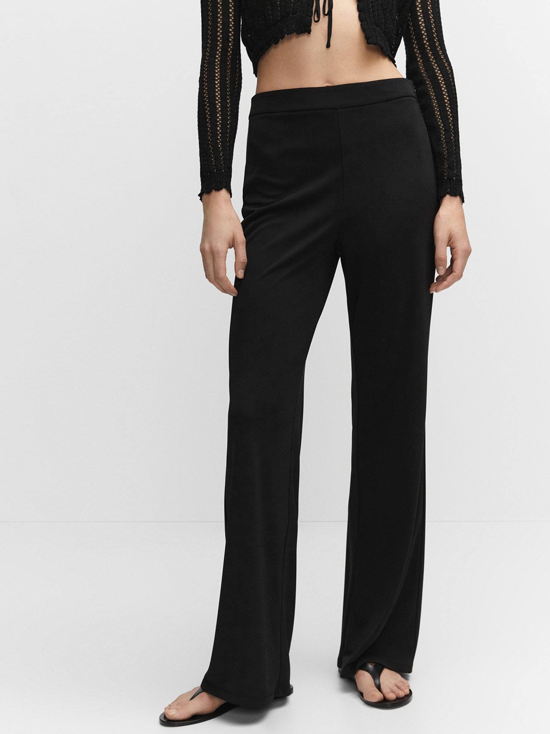 

MANGO Women High-Rise Wide Leg Trousers, Black