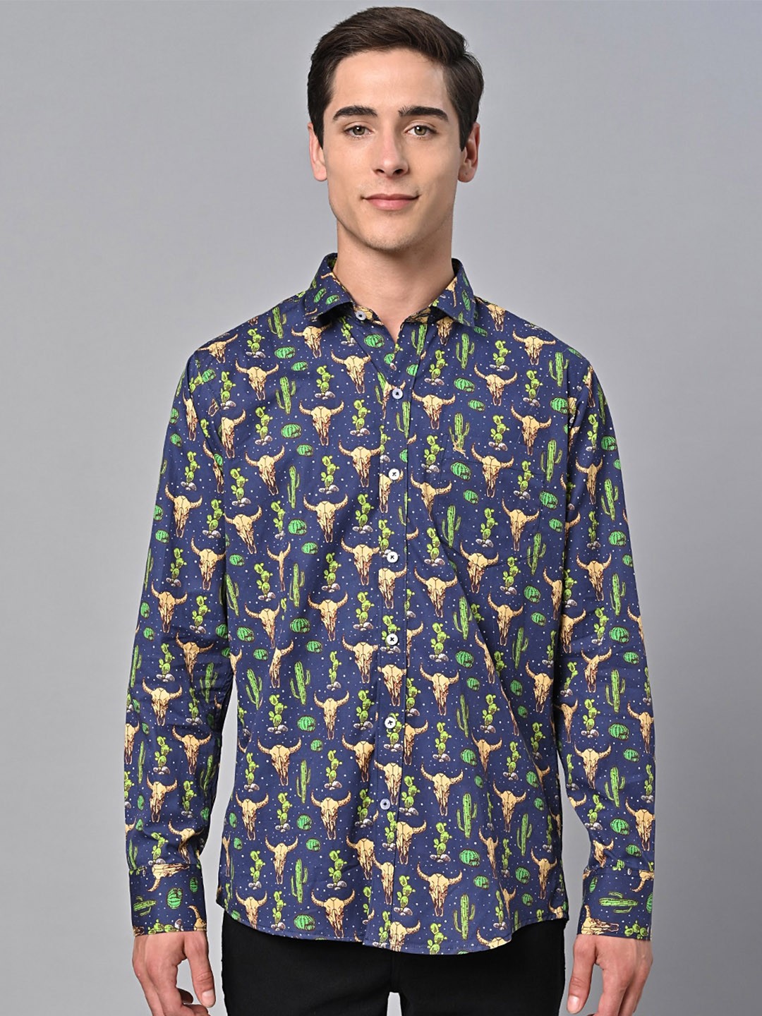 

VALBONE Comfort Opaque Printed Cotton Casual Shirt, Blue