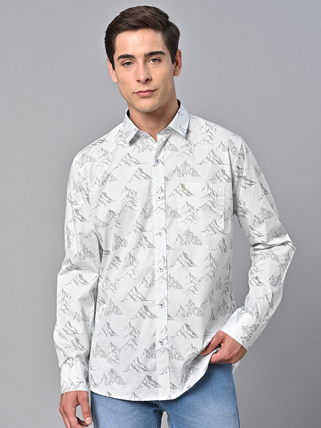 

VALBONE Comfort Floral Printed Semiformal Cotton Shirt, White