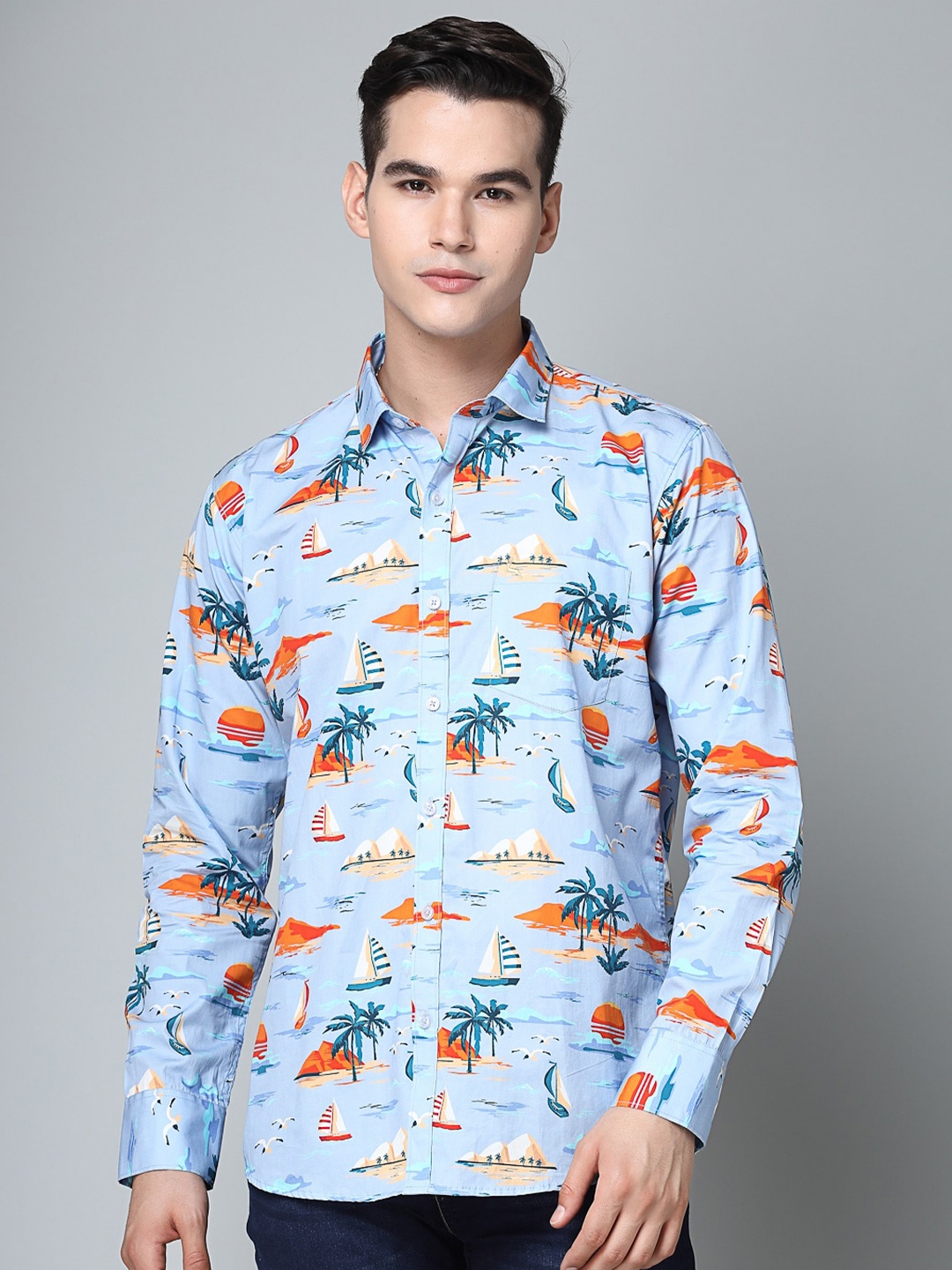 

VALBONE Comfort Opaque Printed Semiformal Cotton Shirt, Blue