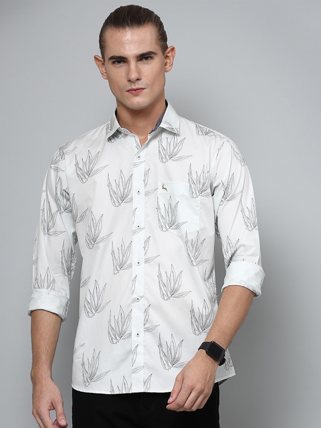 

VALBONE Comfort Opaque Printed Cotton Casual Shirt, White