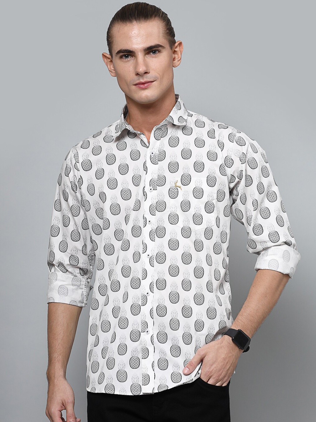 

VALBONE Comfort Conversational Printed Cotton Shirt, White