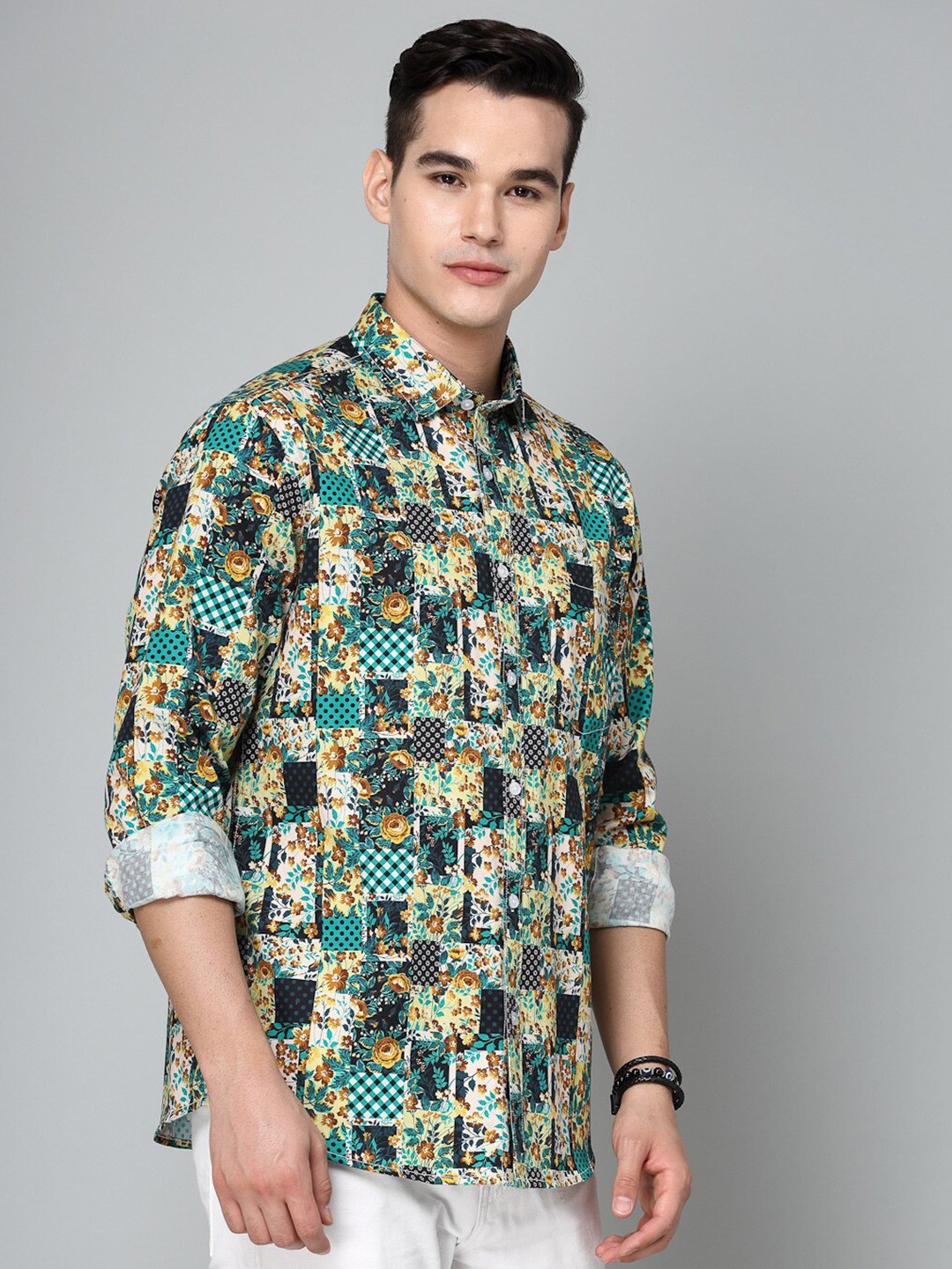 

VALBONE Printed Comfort Floral Opaque Cotton Casual Shirt, Turquoise blue