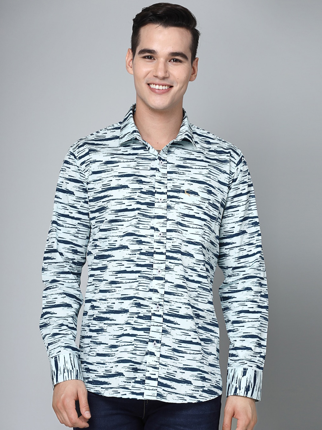 

VALBONE Comfort Abstract Printed Cotton Casual Shirt, White