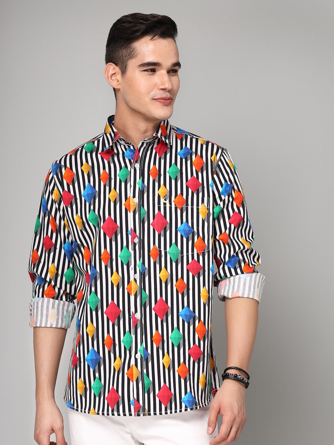 

VALBONE Comfort Opaque Striped Semiformal Cotton Shirt, Multi