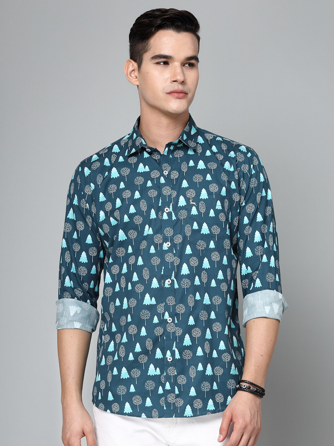 

VALBONE Comfort Floral Opaque Printed Semiformal Cotton Shirt, Blue
