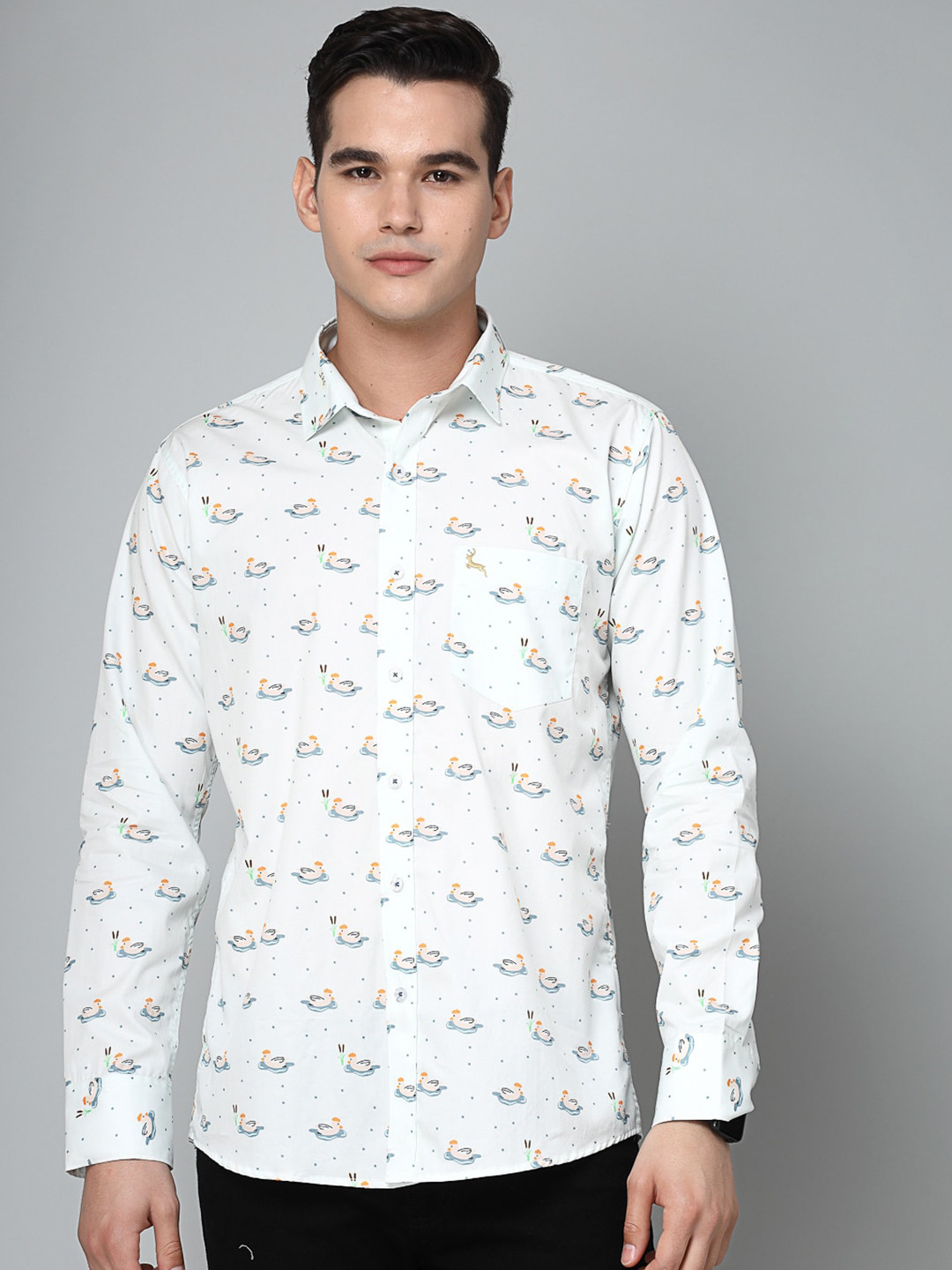 

VALBONE Comfort Printed Cotton Casual Shirt, White