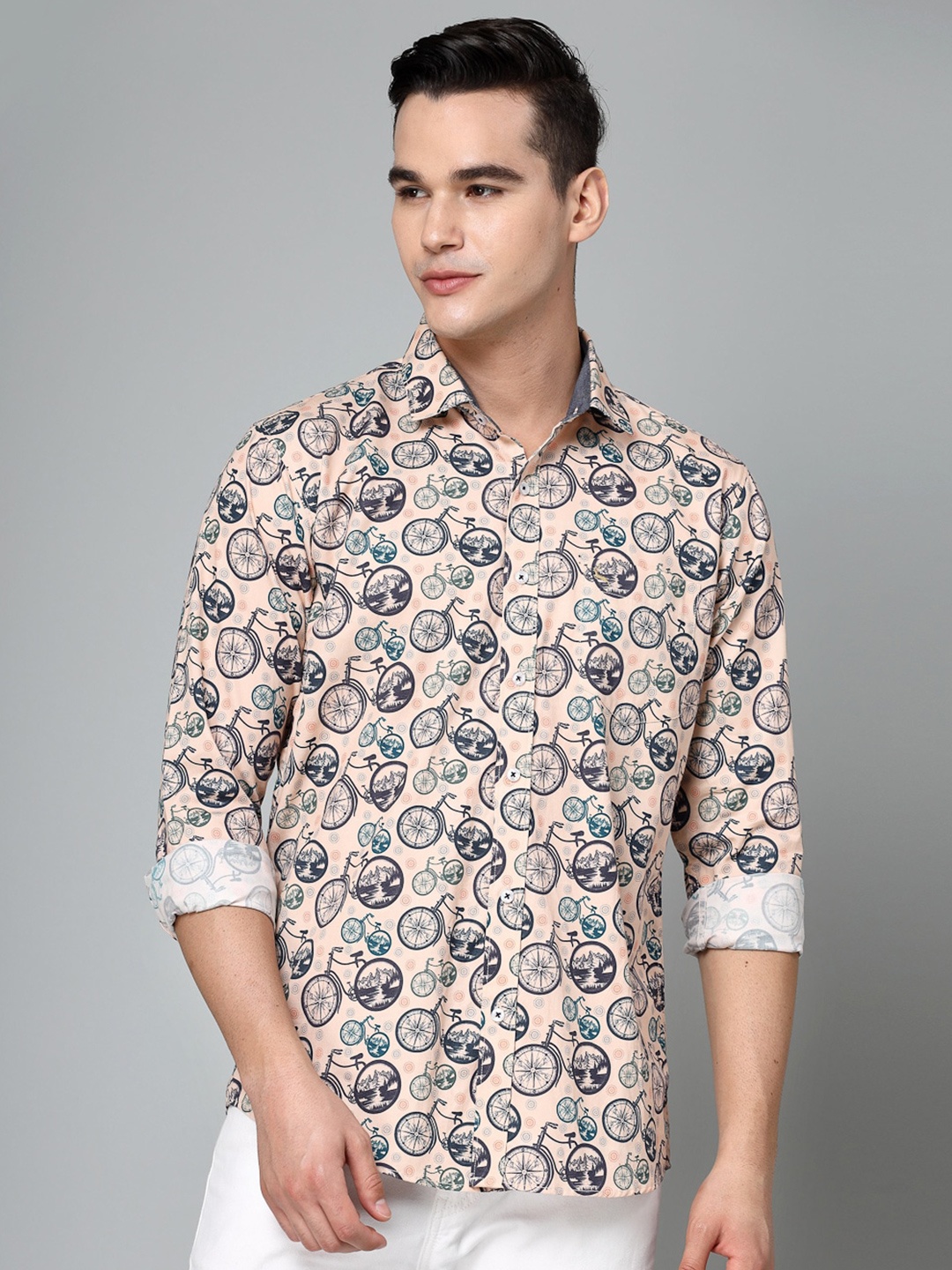 

VALBONE Comfort Opaque Printed Cotton Casual Shirt, Peach