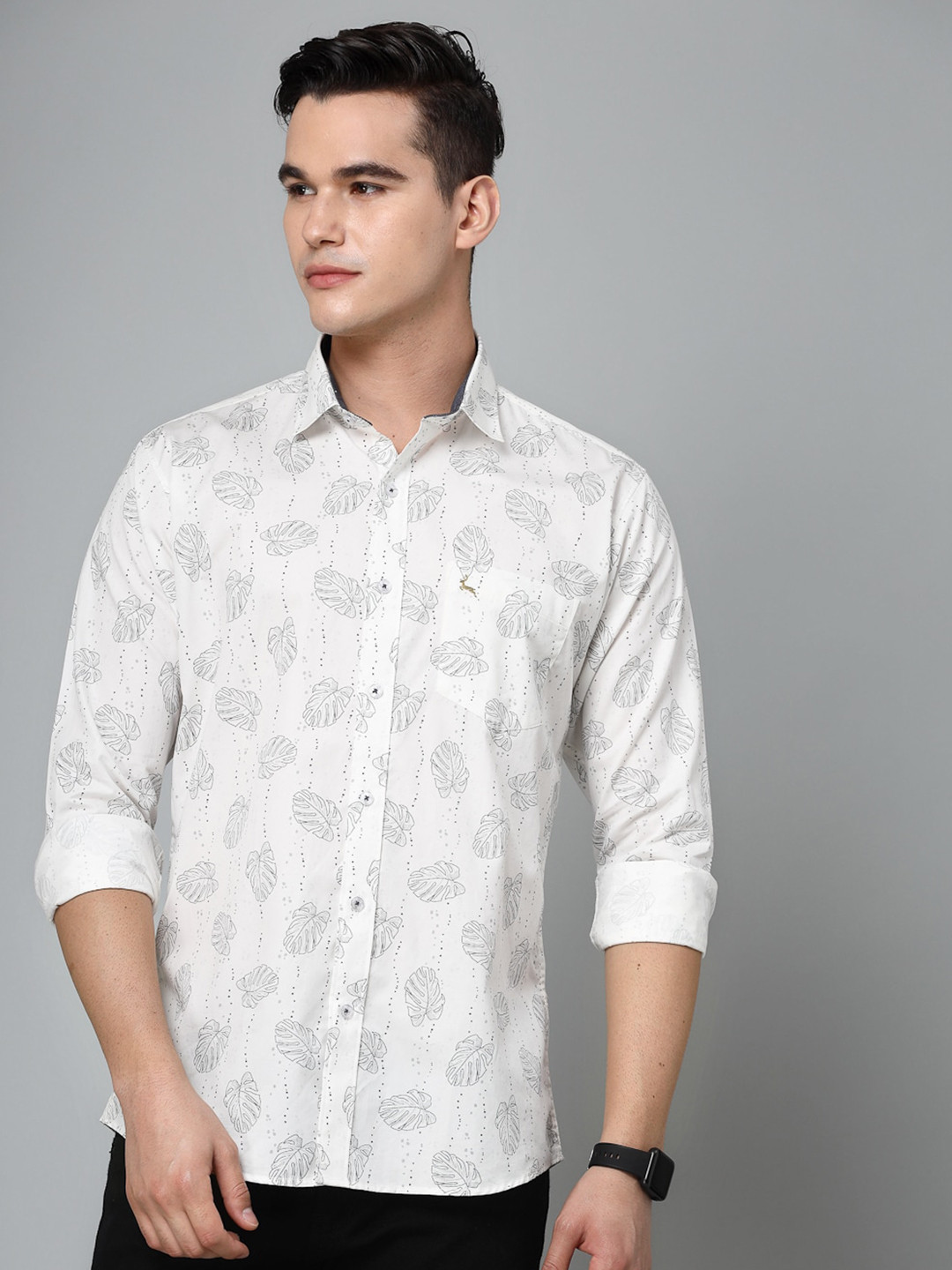 

VALBONE Comfort Opaque Printed Semiformal Cotton Shirt, White