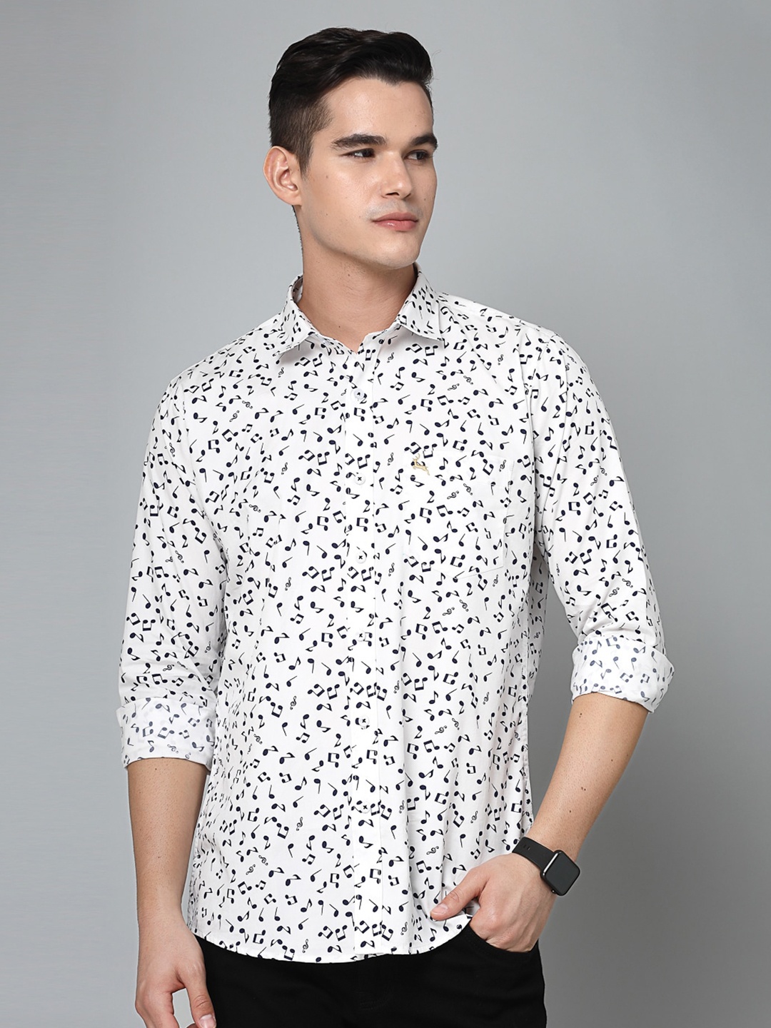 

VALBONE Comfort Conversational Printed Casual Cotton Shirt, White