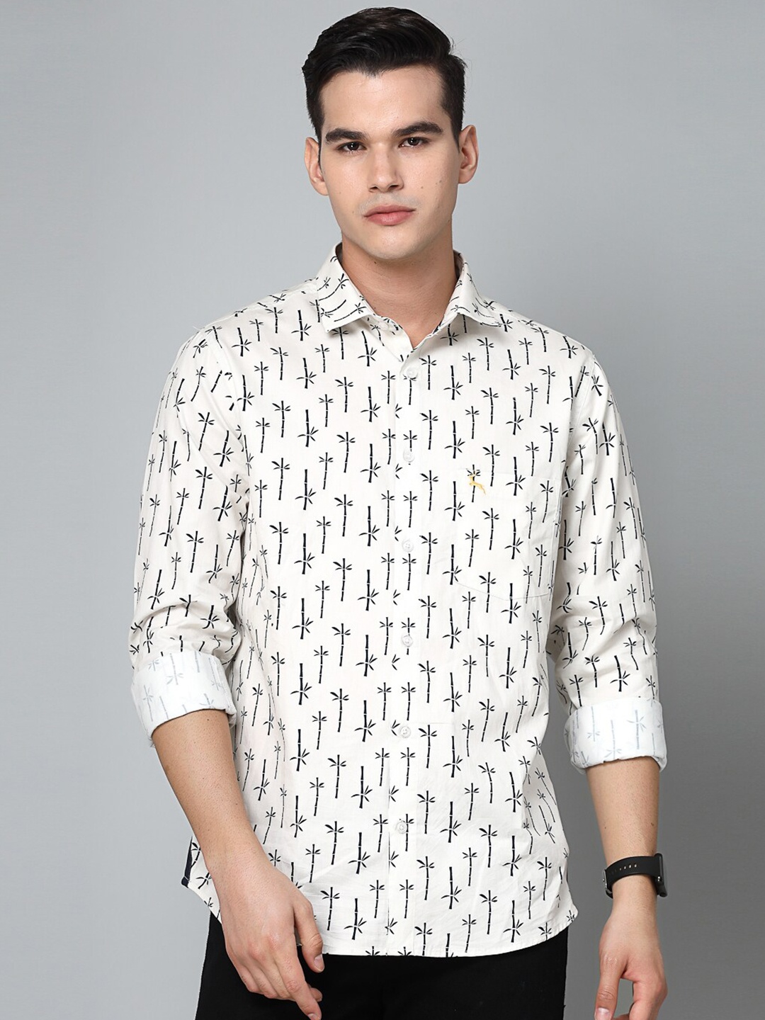 

VALBONE Comfort Fit Geometric Printed Cotton Shirt, White