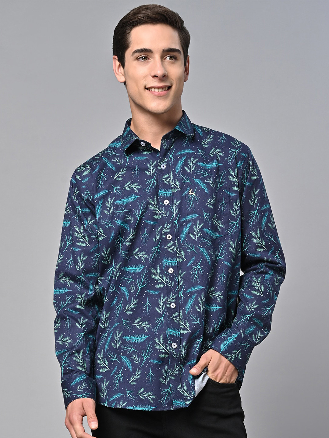 

VALBONE Printed Comfort Floral Opaque Cotton Casual Shirt, Blue