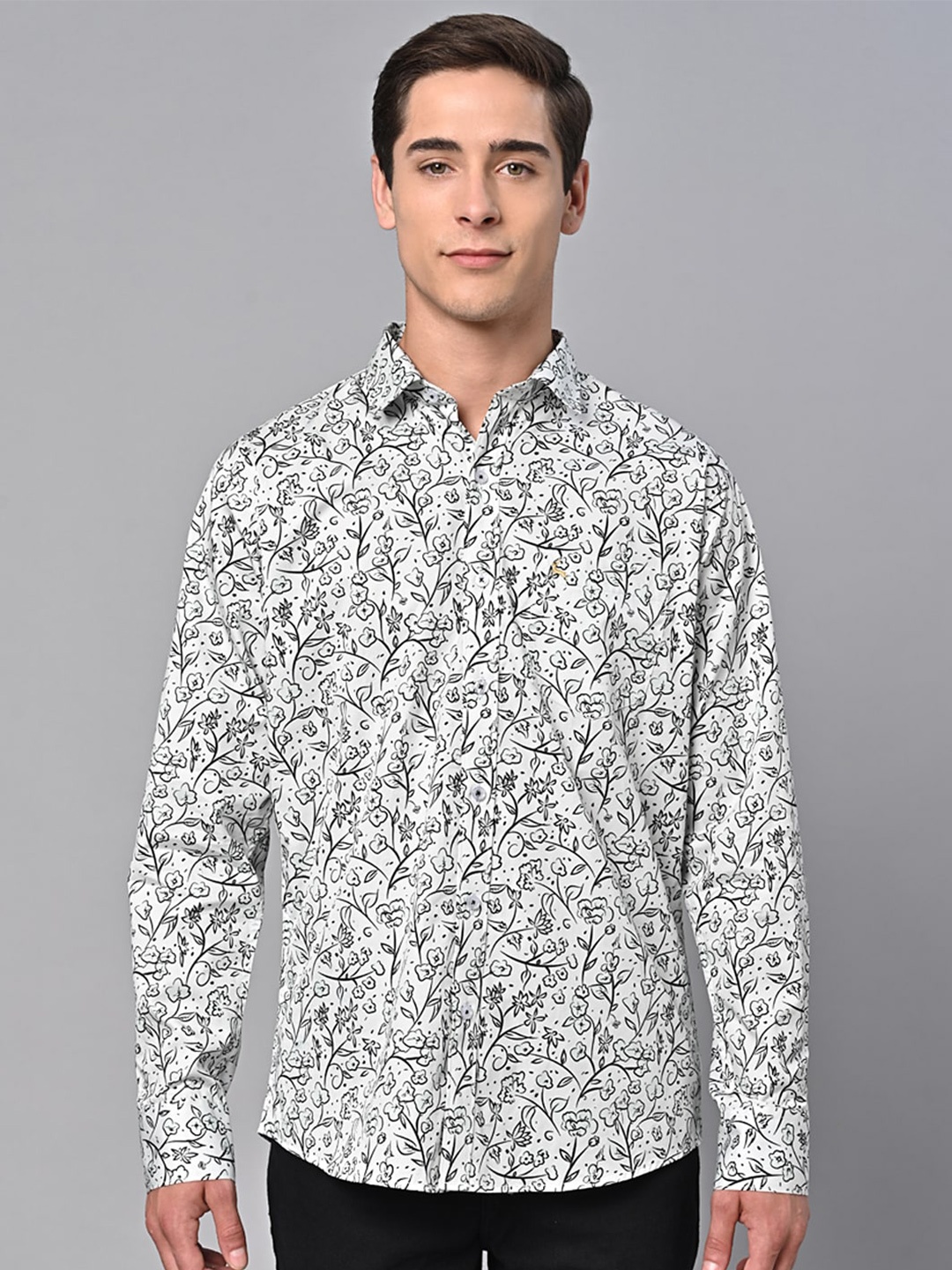 

VALBONE Comfort Floral Opaque Printed Cotton Casual Shirt, White