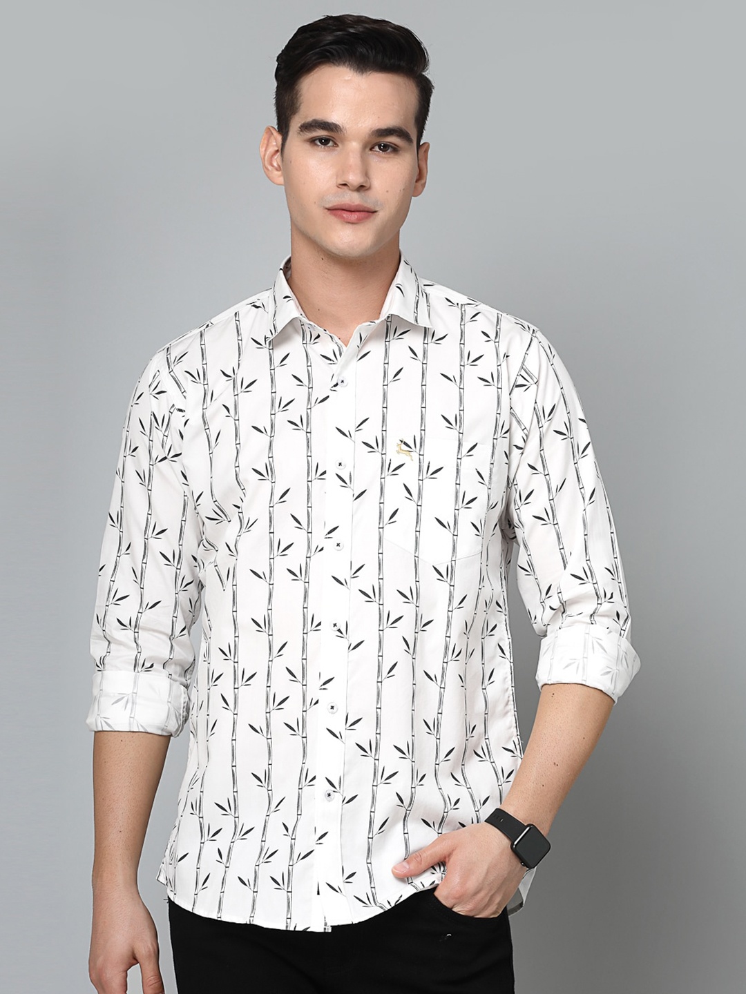 

VALBONE Printed Comfort Opaque Cotton Casual Shirt, White