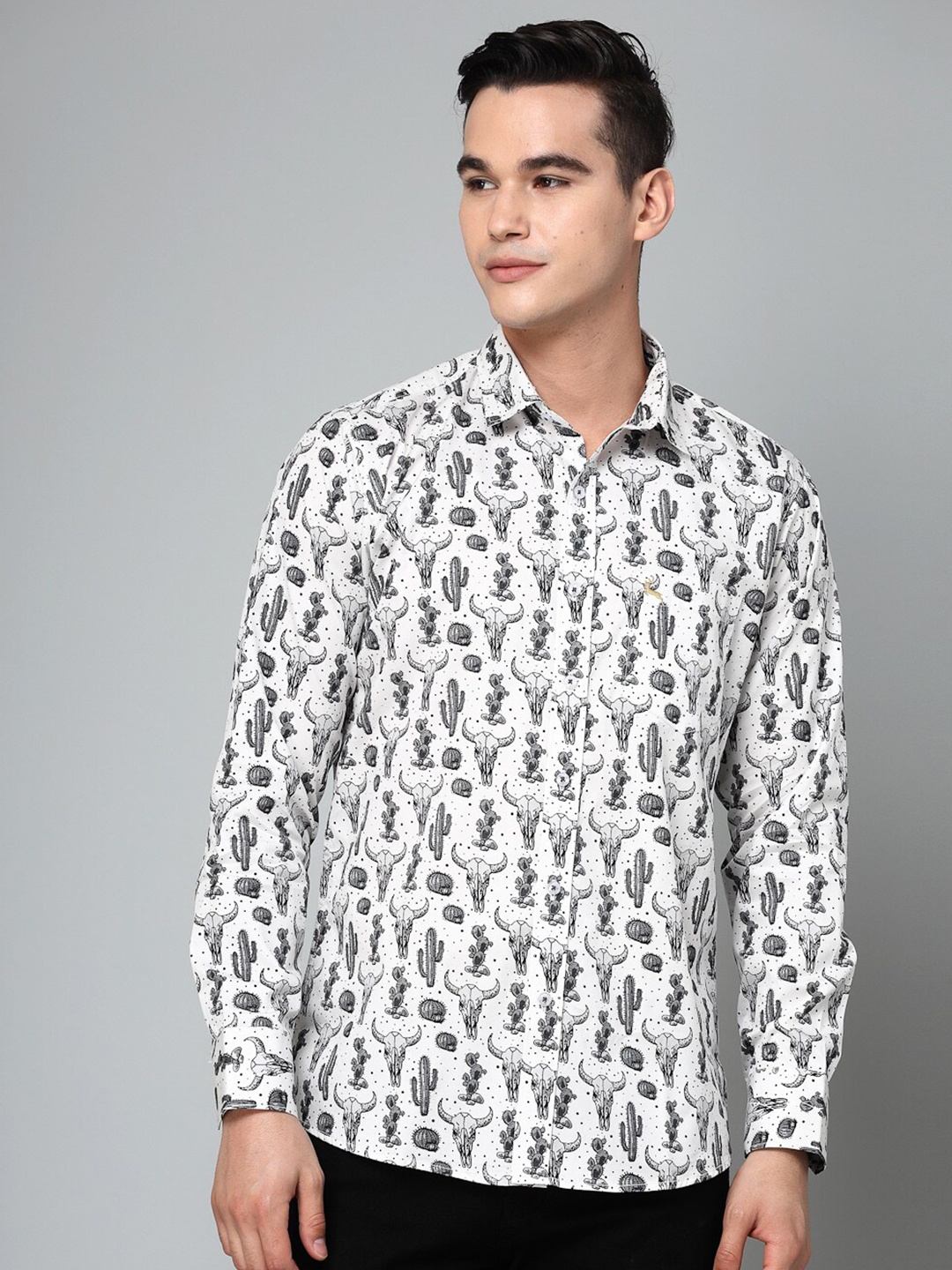 

VALBONE Comfort Conversational Printed Cotton Casual Shirt, White