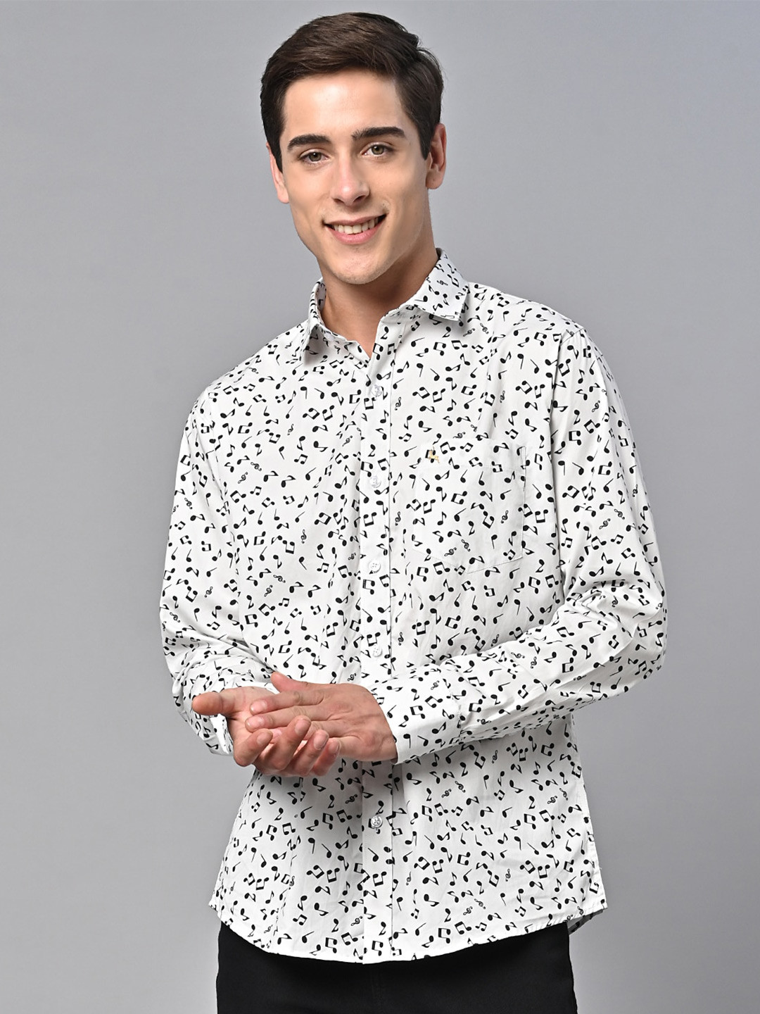 

VALBONE Comfort Conversational Printed Cotton Casual Shirt, White