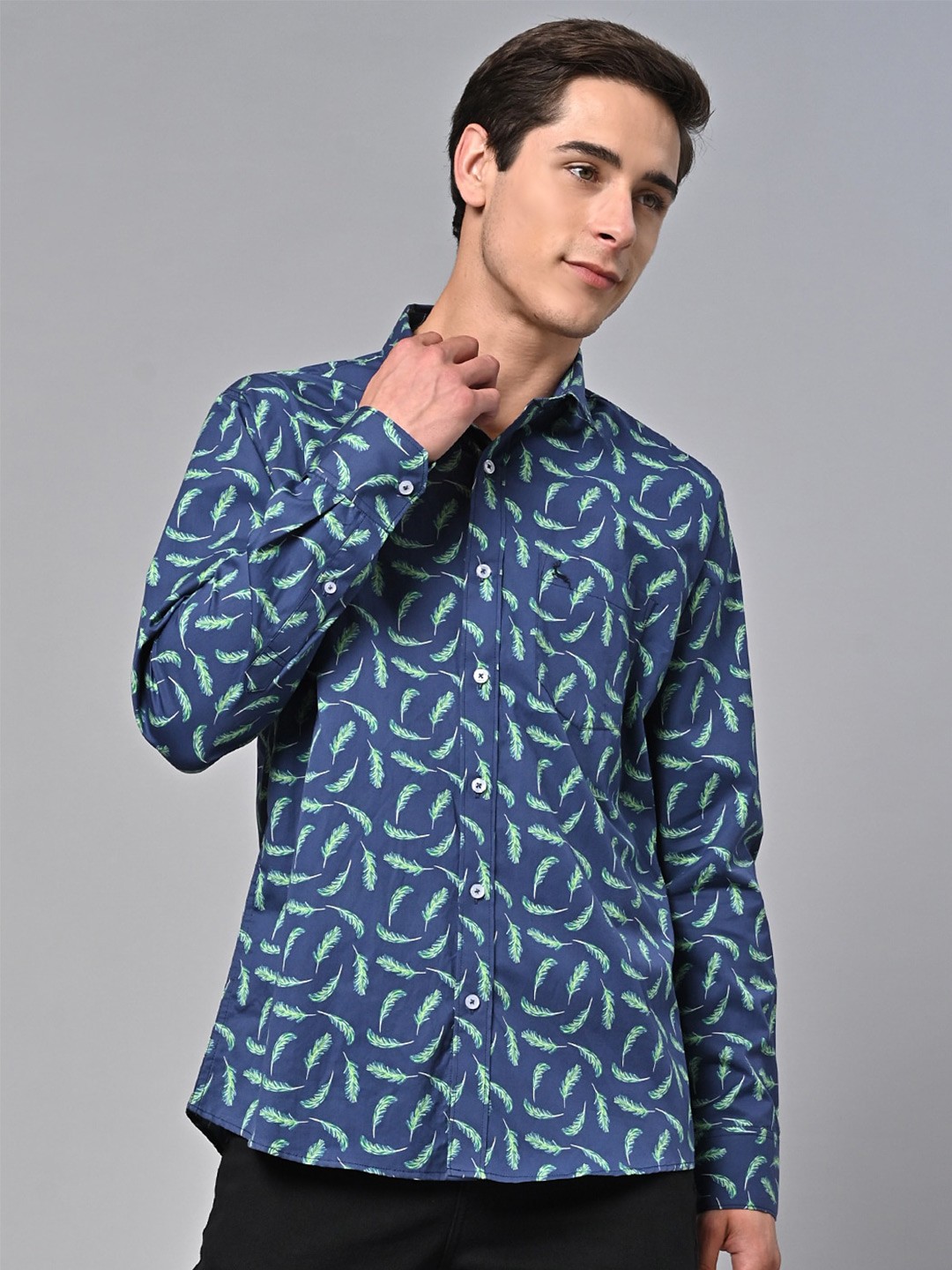 

VALBONE Floral Printed Comfort Cotton Casual Shirt, Blue