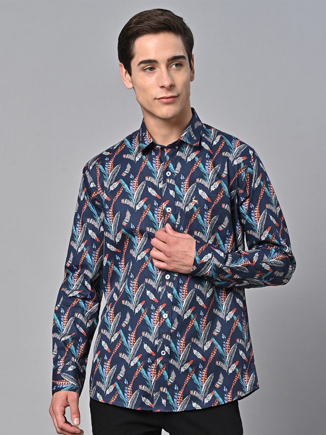 

VALBONE Men Printed Comfort Cotton Casual Shirt, Blue