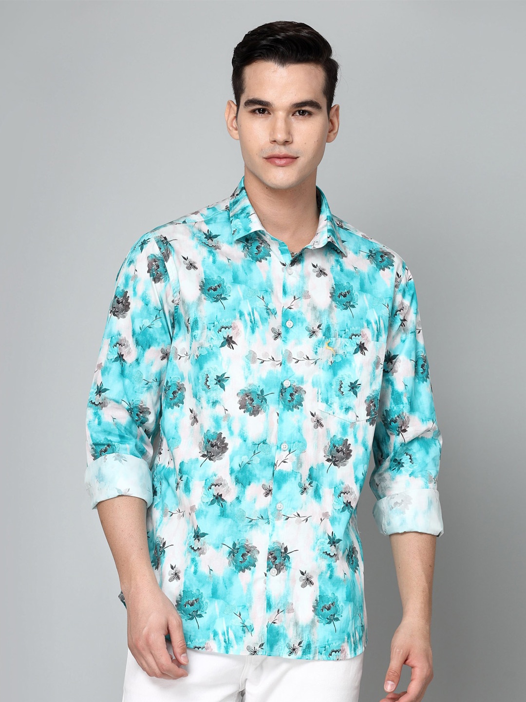 

VALBONE Men Floral Printed Comfort Cotton Casual Shirt, Sea green