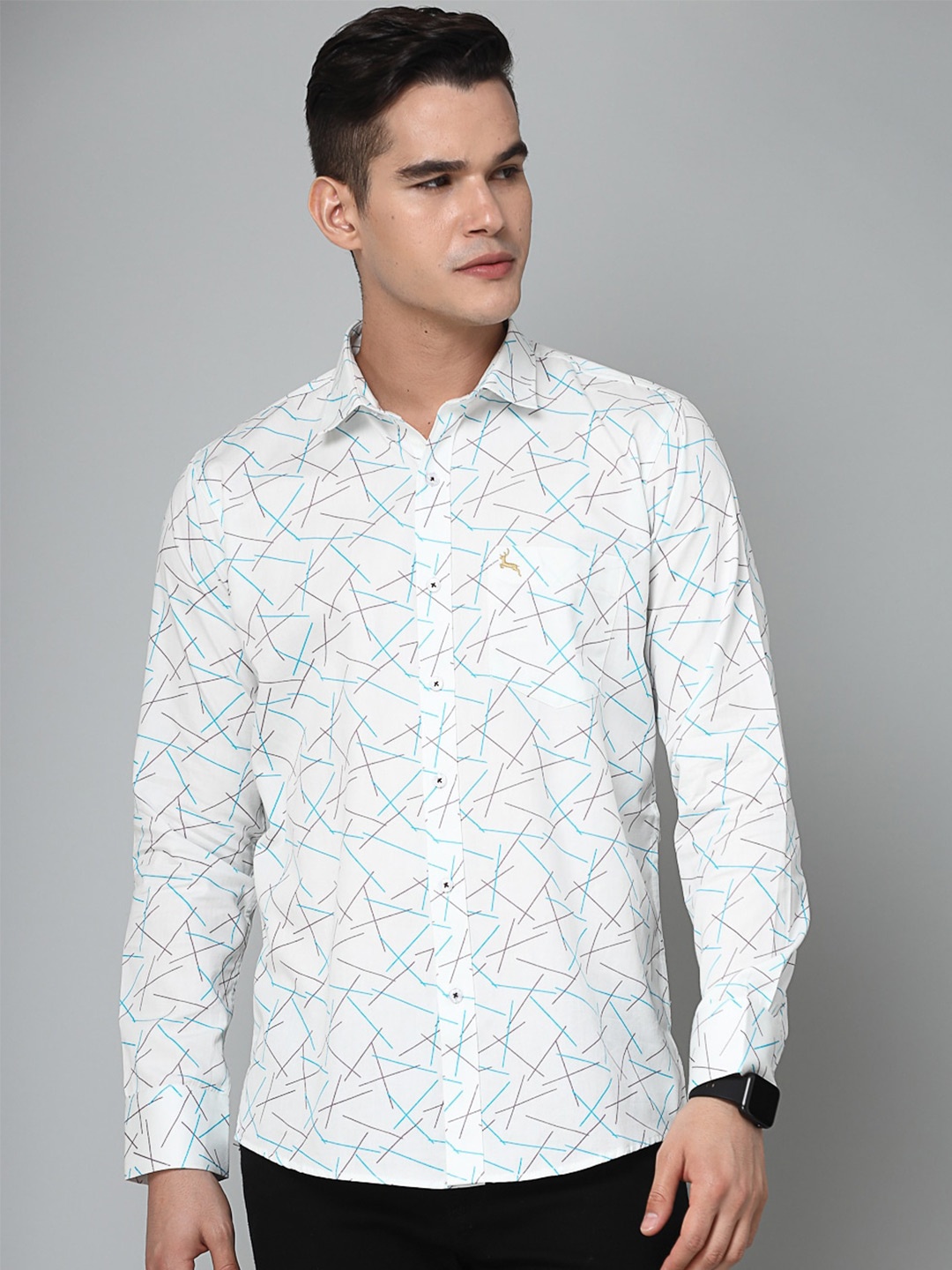 

VALBONE Geometric Printed Comfort Cotton Casual Shirt, White