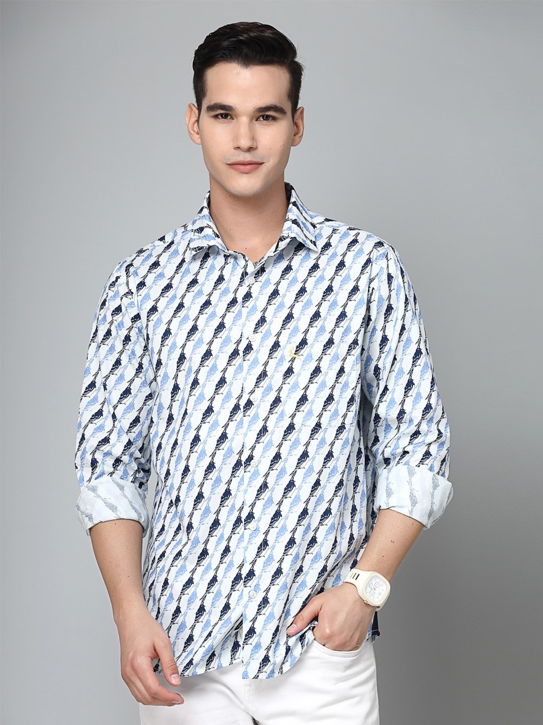 

VALBONE Comfort Opaque Printed Semiformal Cotton Shirt, White
