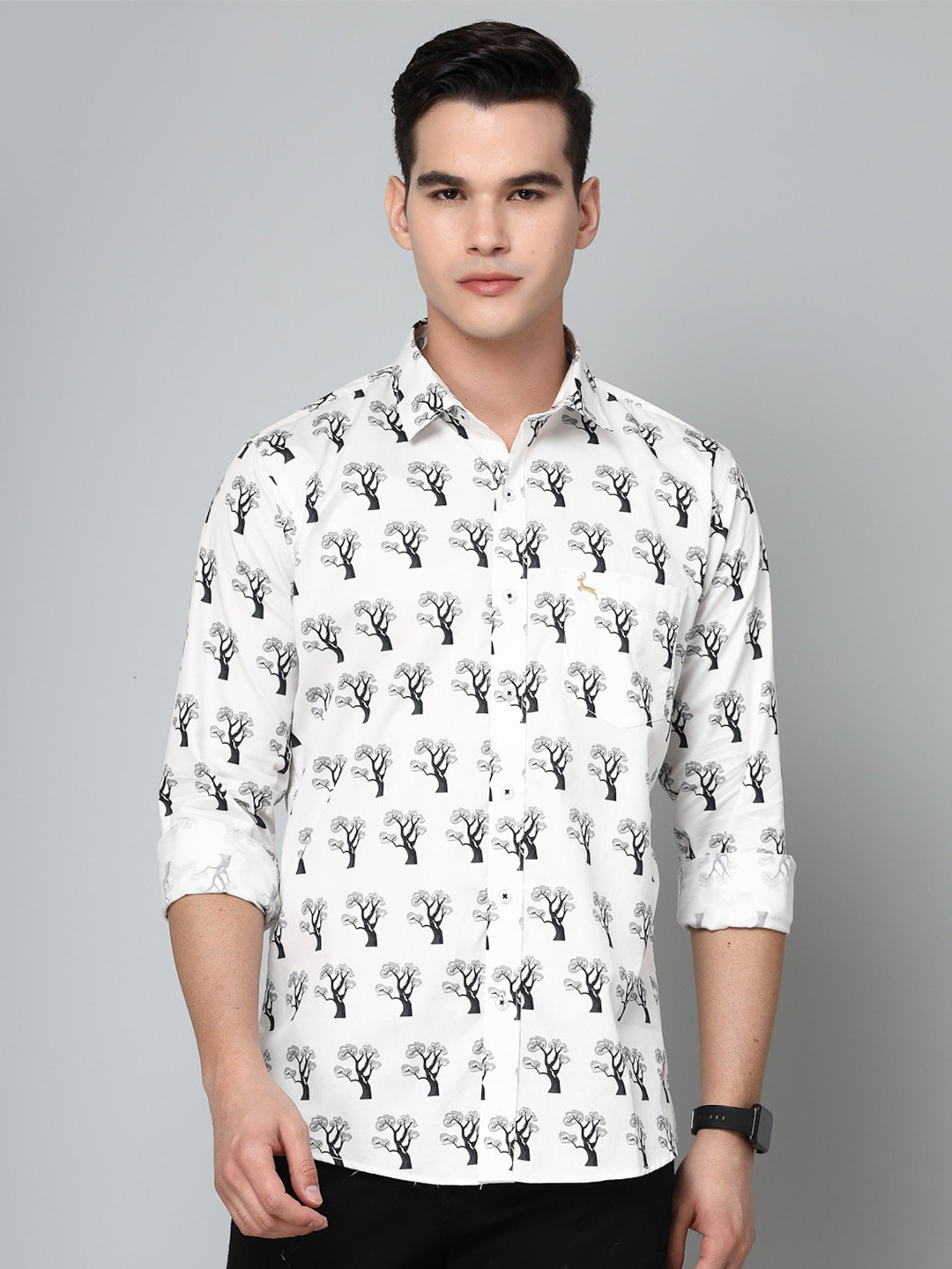 

VALBONE Comfort Floral Opaque Printed Cotton Casual Shirt, White