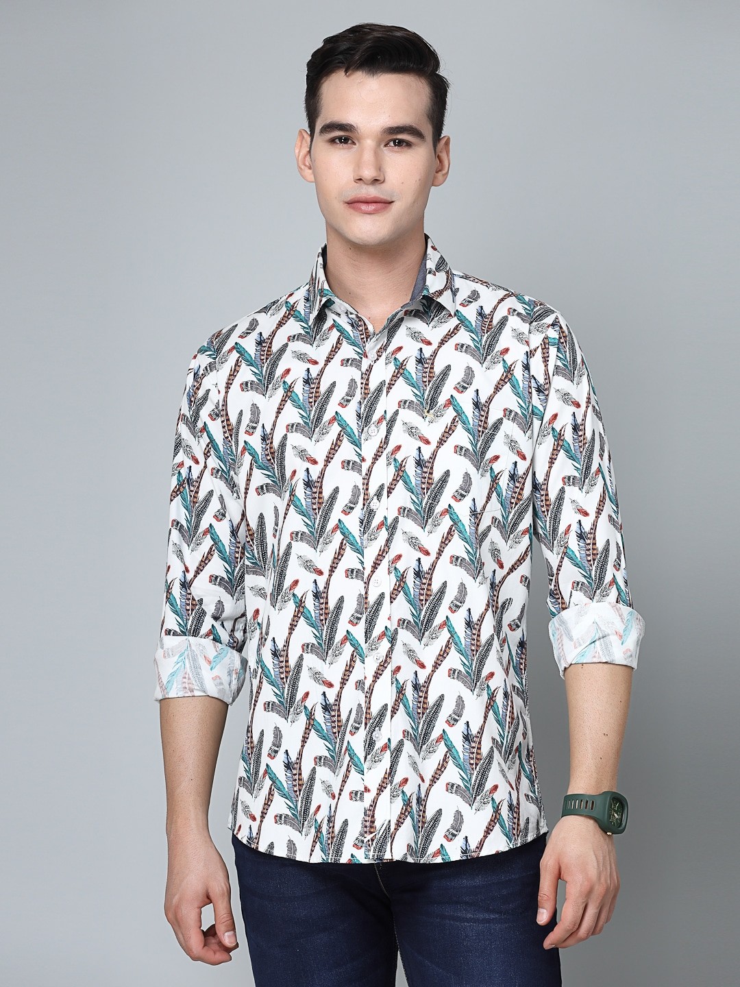 

VALBONE Comfort Opaque Printed Cotton Casual Shirt, White