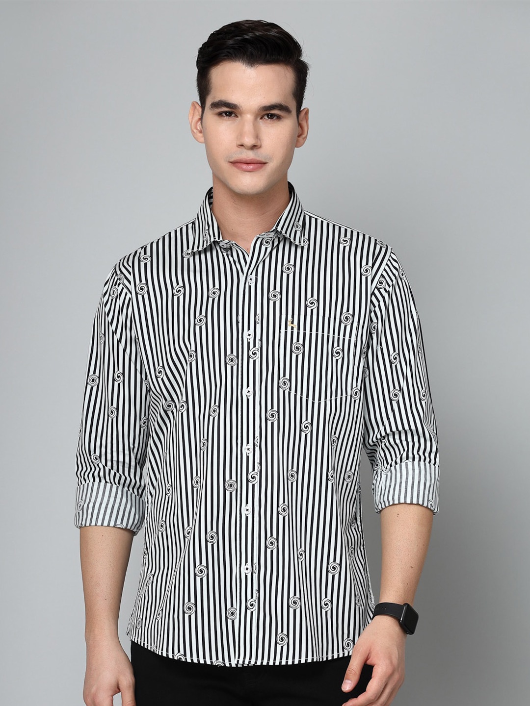 

VALBONE Striped Comfort Opaque Cotton Casual Shirt, White