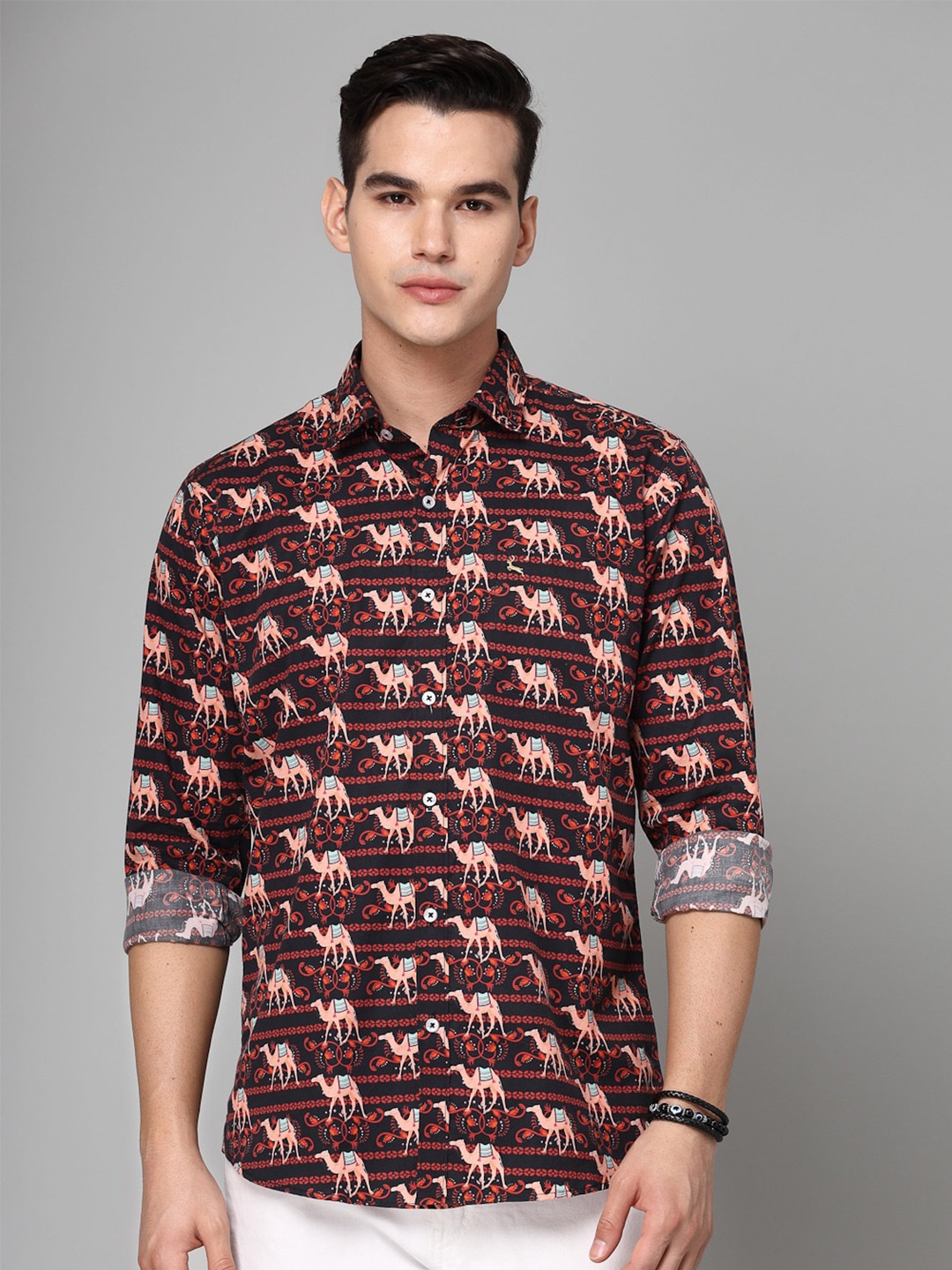 

VALBONE Comfort Conversational Printed Cotton Casual Shirt, Brown