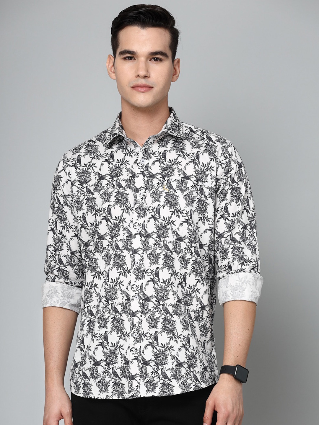

VALBONE Men Floral Printed Comfort Cotton Casual Shirt, White
