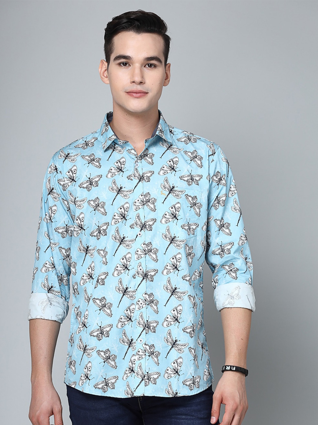 

VALBONE Conversational Printed Comfort Opaque Cotton Casual Shirt, Blue