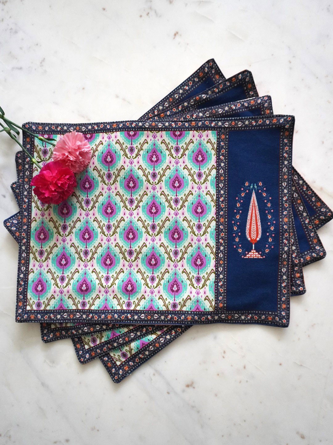 

TARA- Sparkling Homes Blue 4-Pieces Printed Pure Cotton Table Placemats