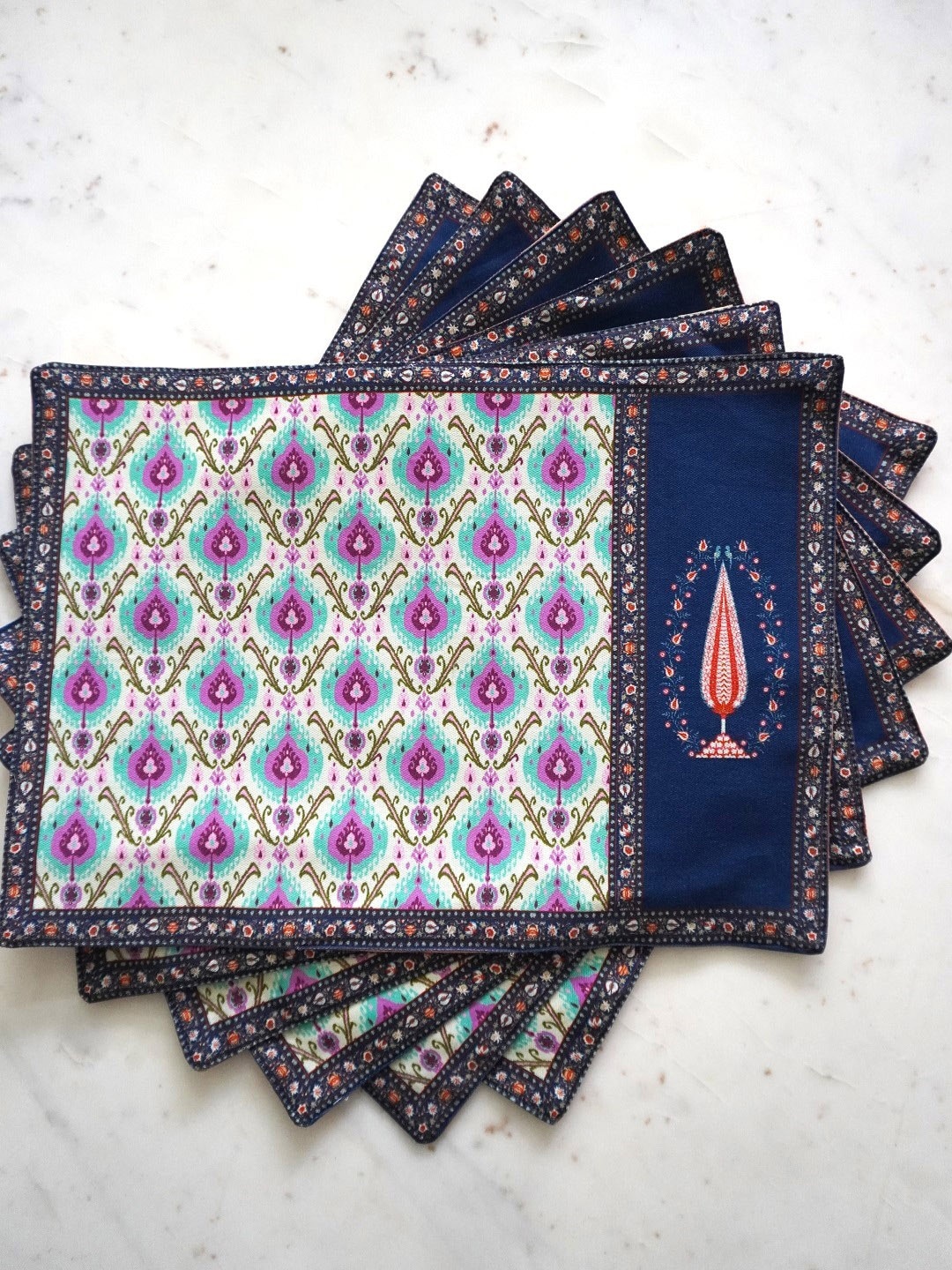 

TARA- Sparkling Homes Blue & Purple Ikat 6-Pieces Printed Pure Cotton Table Placemats