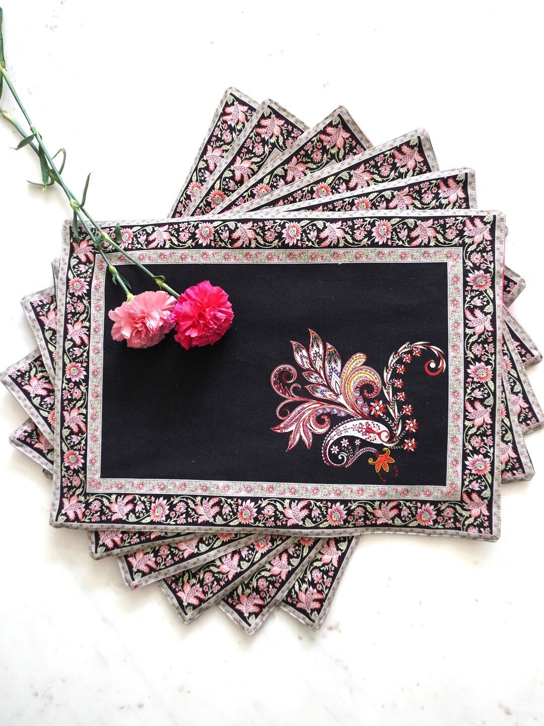 

TARA- Sparkling Homes 6 Pieces Black Digital Printed Pure Cotton Table Placemats