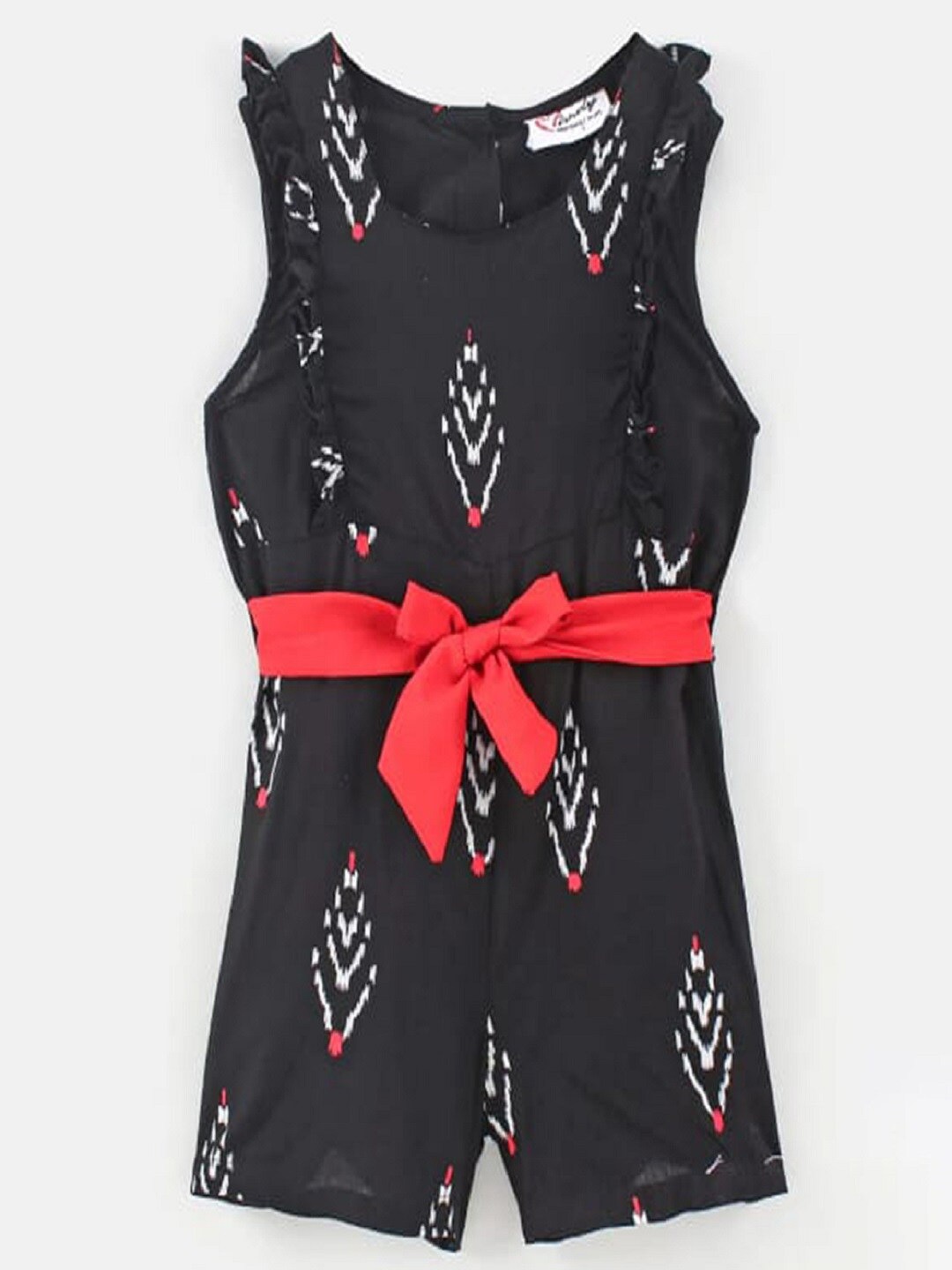 

M'andy Girls Ethnic Printed Ruffled Cotton Jumpsuit, Black
