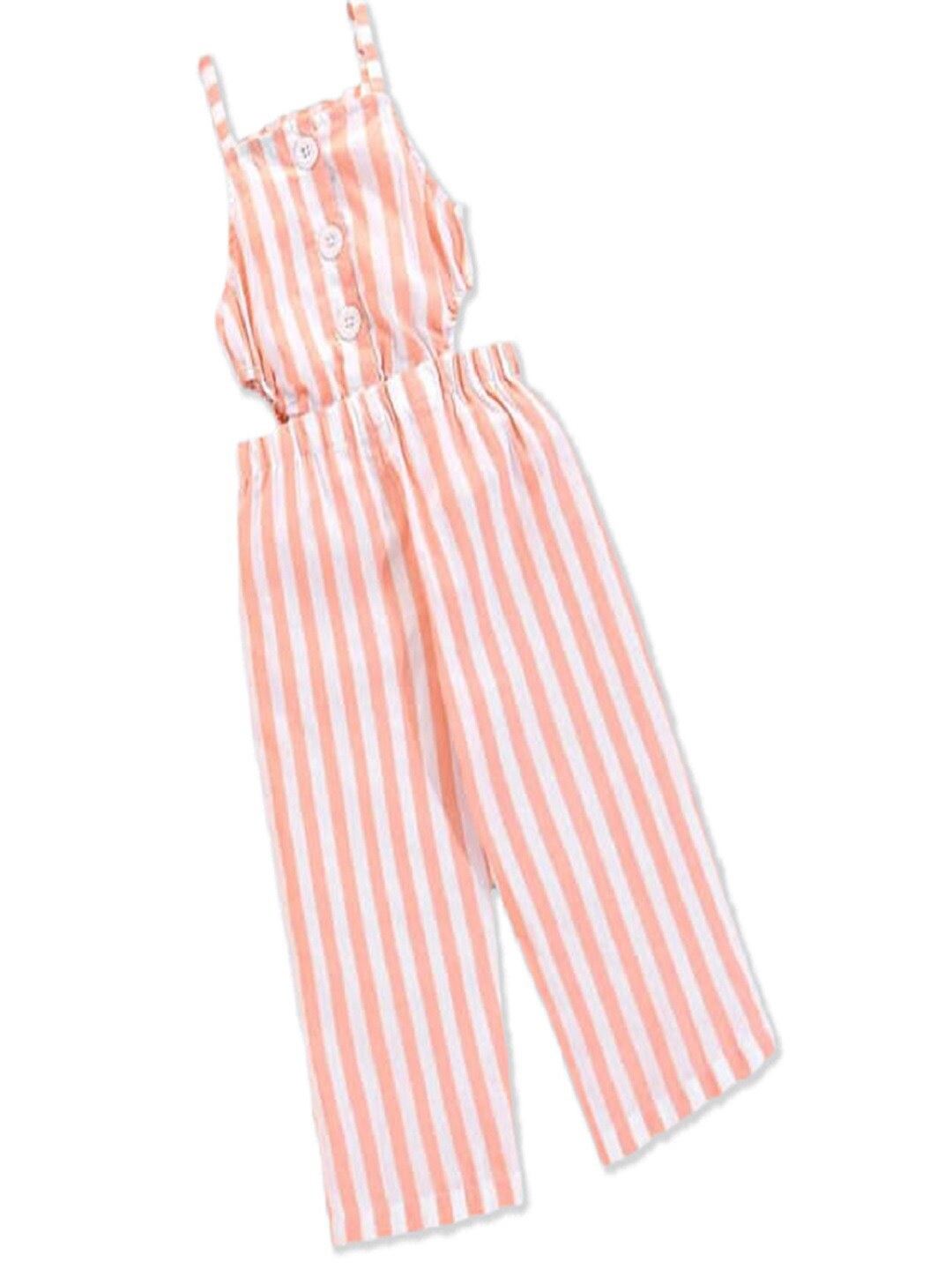 

M'andy Girls Striped Cut-Out Cotton Jumpsuit, Orange