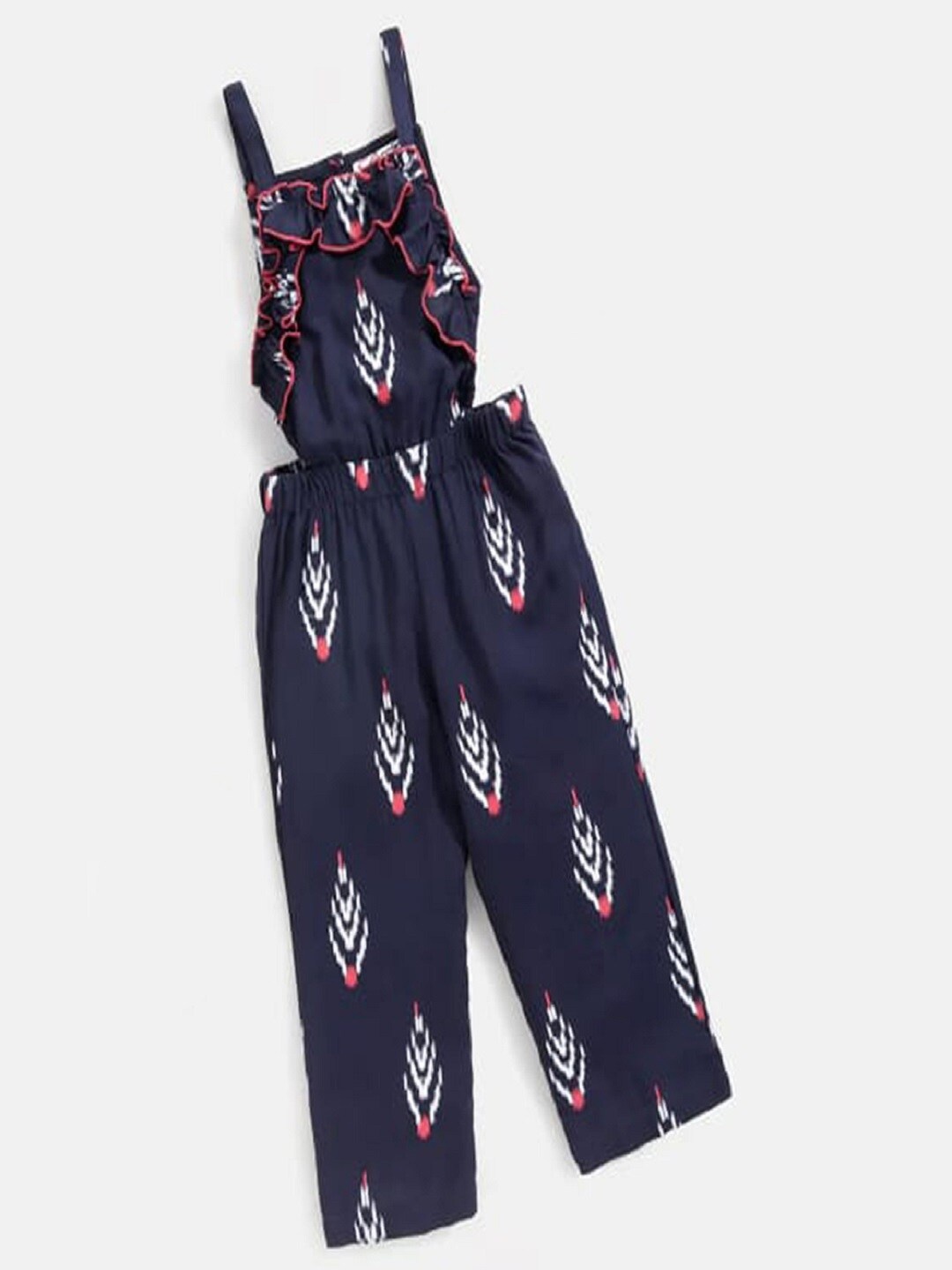 

M'andy Girls Geometric Printed Cut-Out Cotton Jumpsuit, Navy blue