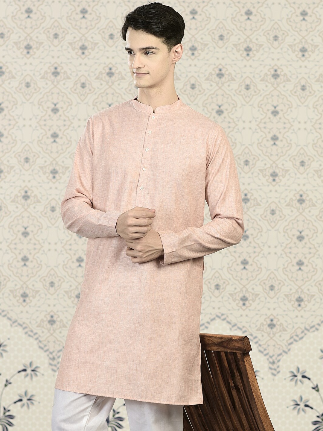 

Ode by House of Pataudi Mandarin Collar Kurta With Pyjamas, Orange
