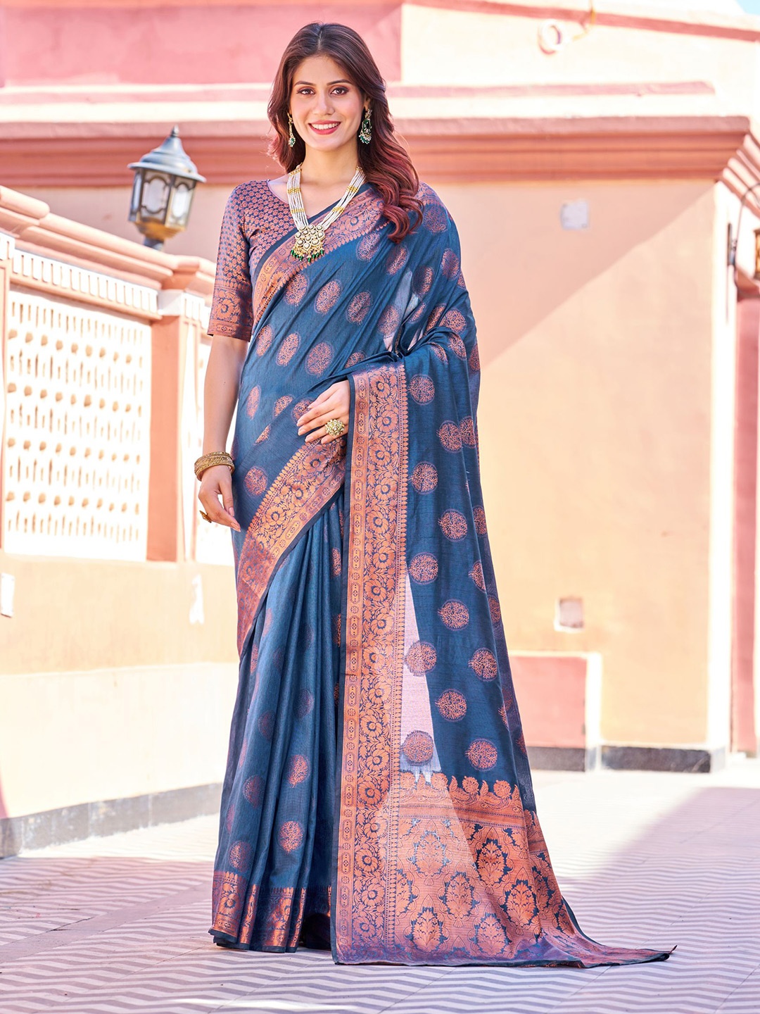 

MORLY Ethnic Motif Woven Design Zari Silk Blend Kanjeevaram Saree, Blue