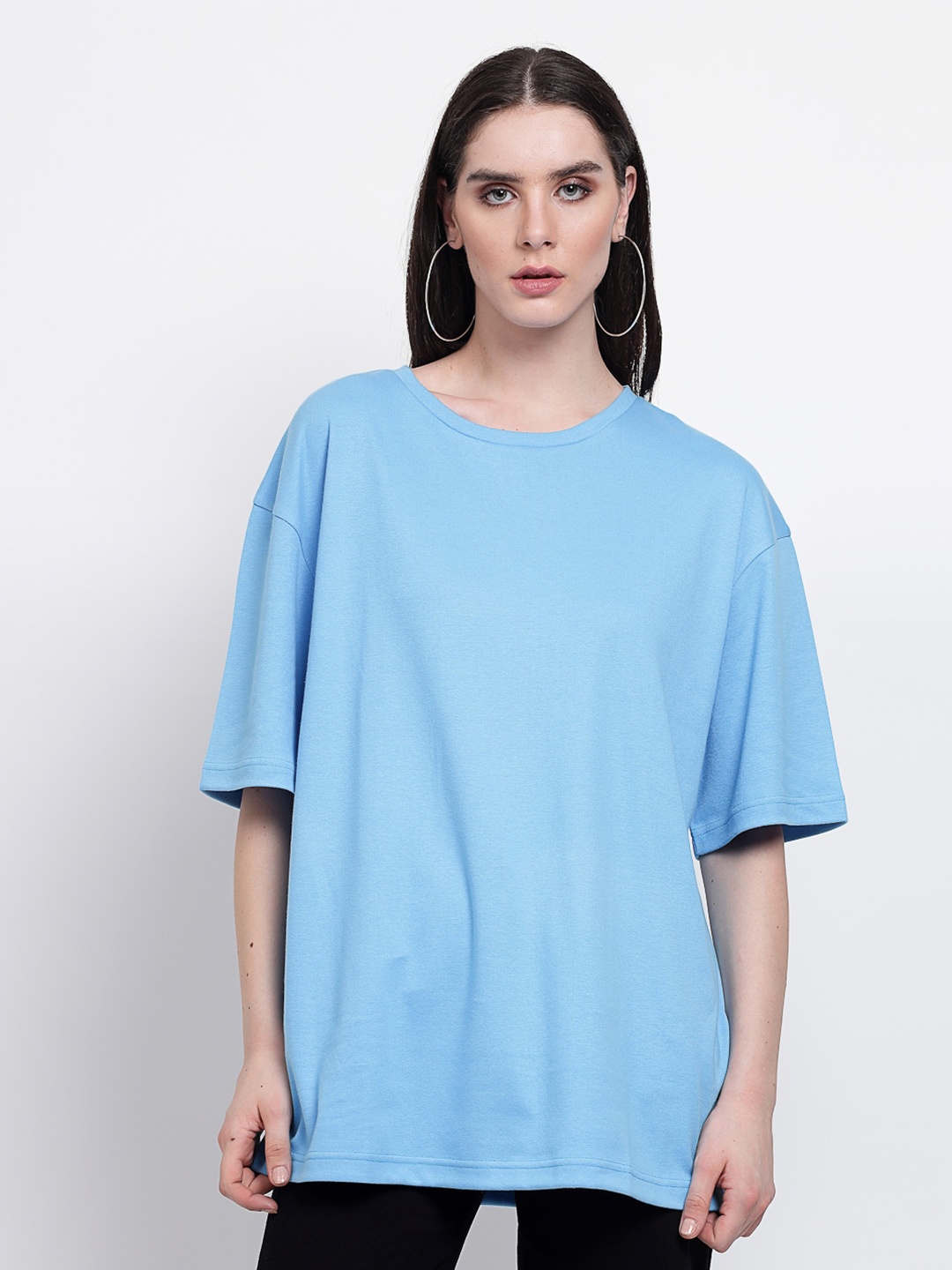

YOONOY Drop-Shoulder Sleeves Cotton Boxy Top, Blue