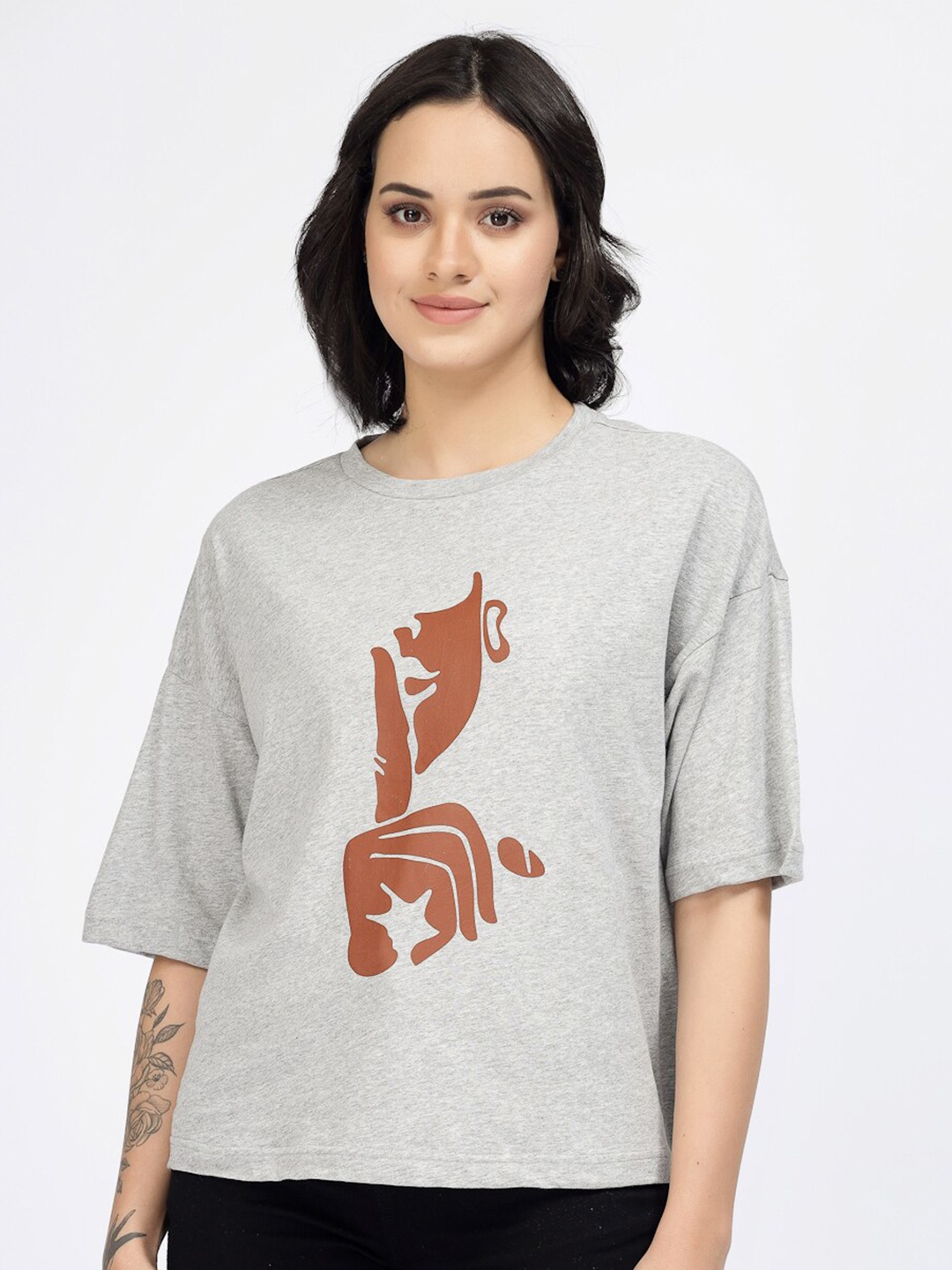 

YOONOY Graphic Printed Cotton T-shirt, Grey