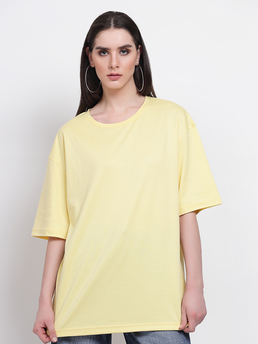 

YOONOY Drop-Shoulder Sleeves Boxy Fit Pure Cotton T-Shirt, Yellow