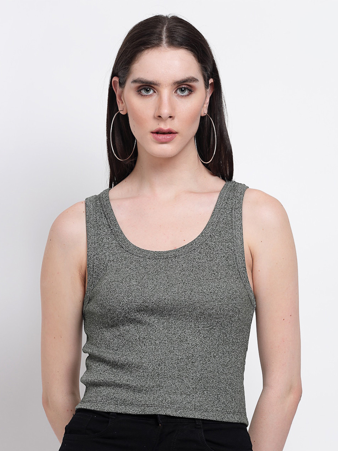 

YOONOY Scoop Neck Cotton Fitted Crop Top, Olive