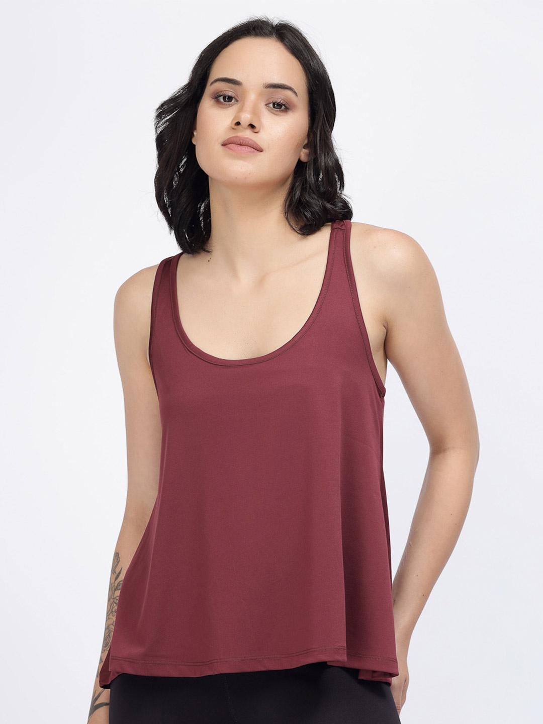 

YOONOY Maroon Scoop Neck Cotton Tank Top