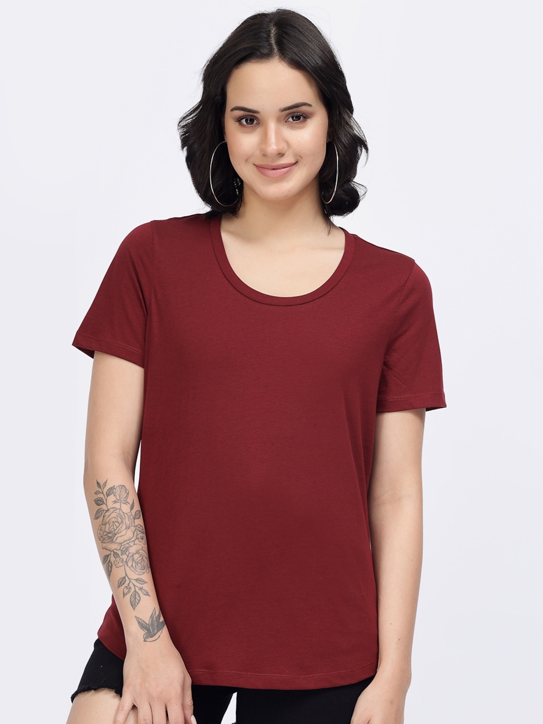 

YOONOY Round Neck Cotton Top, Maroon