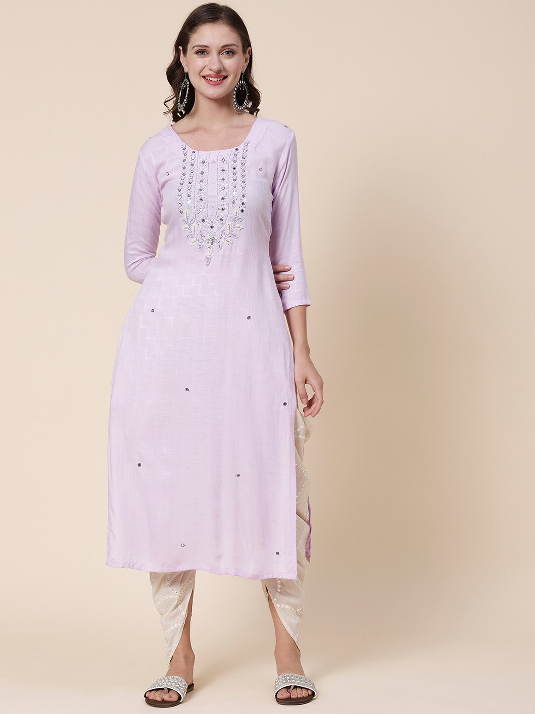 

FASHOR Lavender Embroidered Mirror Work Kurta
