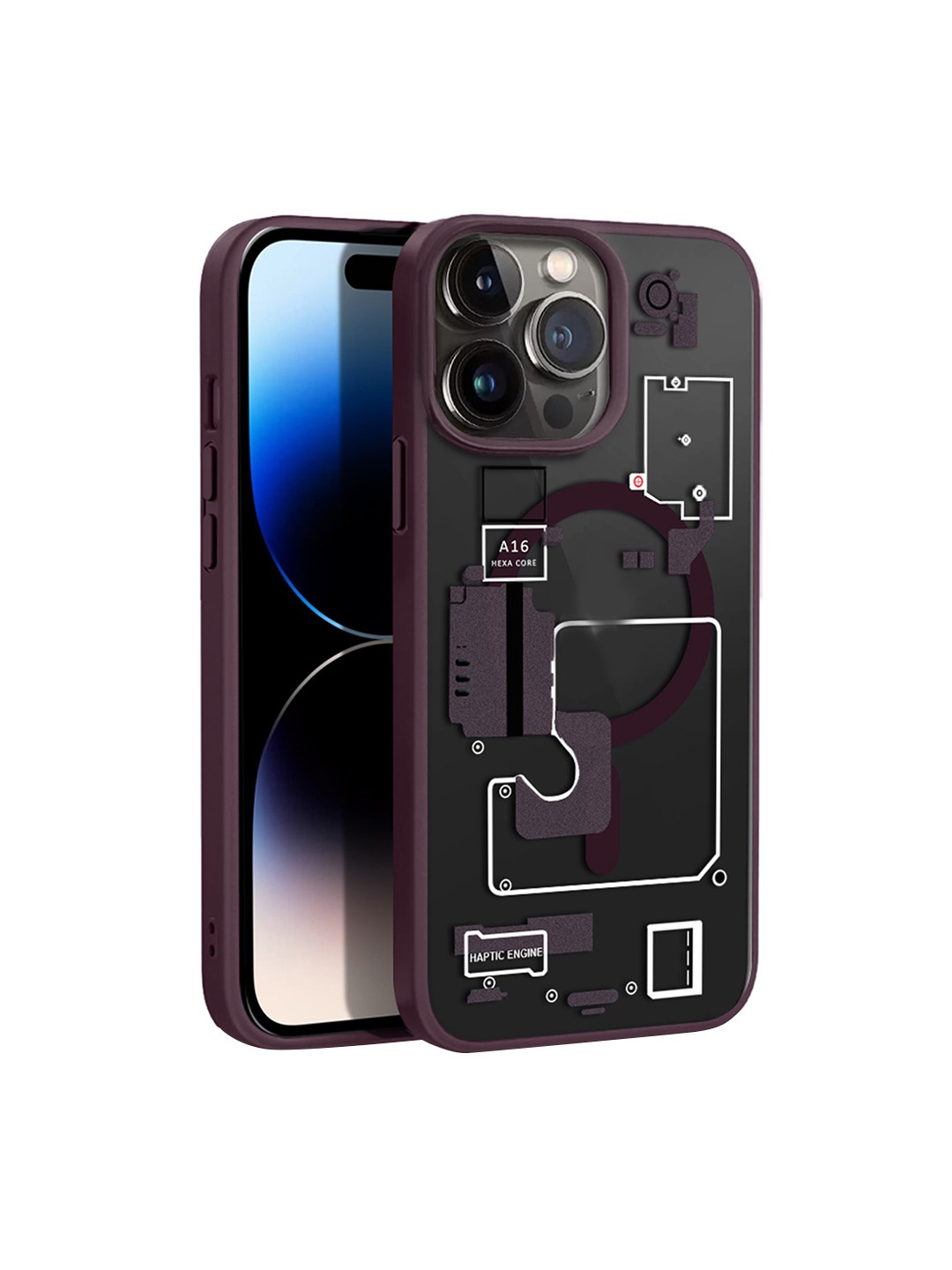 

Karwan Transparent Printed iPhone 14 Pro Max Backcover, Burgundy