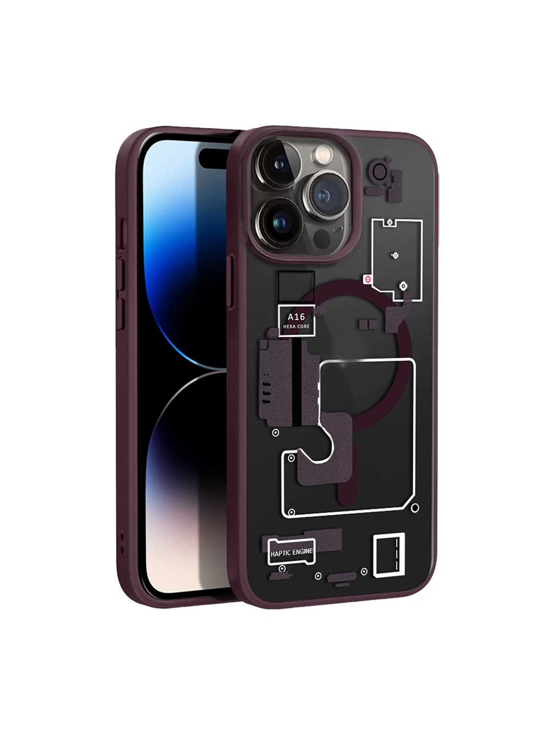 

Karwan Transparent Printed MagSafe iPhone 14 Pro Backcover, Burgundy