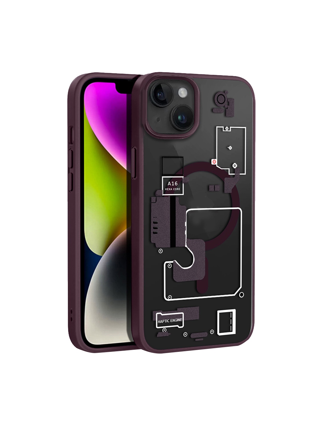 

Karwan Transparent Printed MagSafe iPhone 13 Backcover, Burgundy